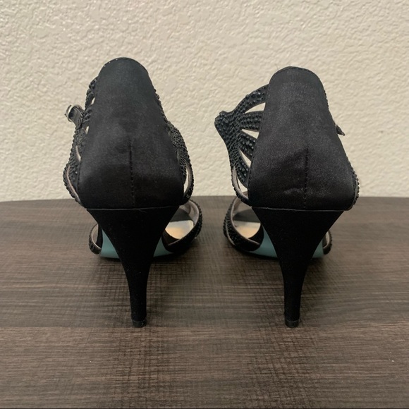 Betsey Johnson black sweet rhinestone open toe heels size 7.5 - Picture 3 of 11